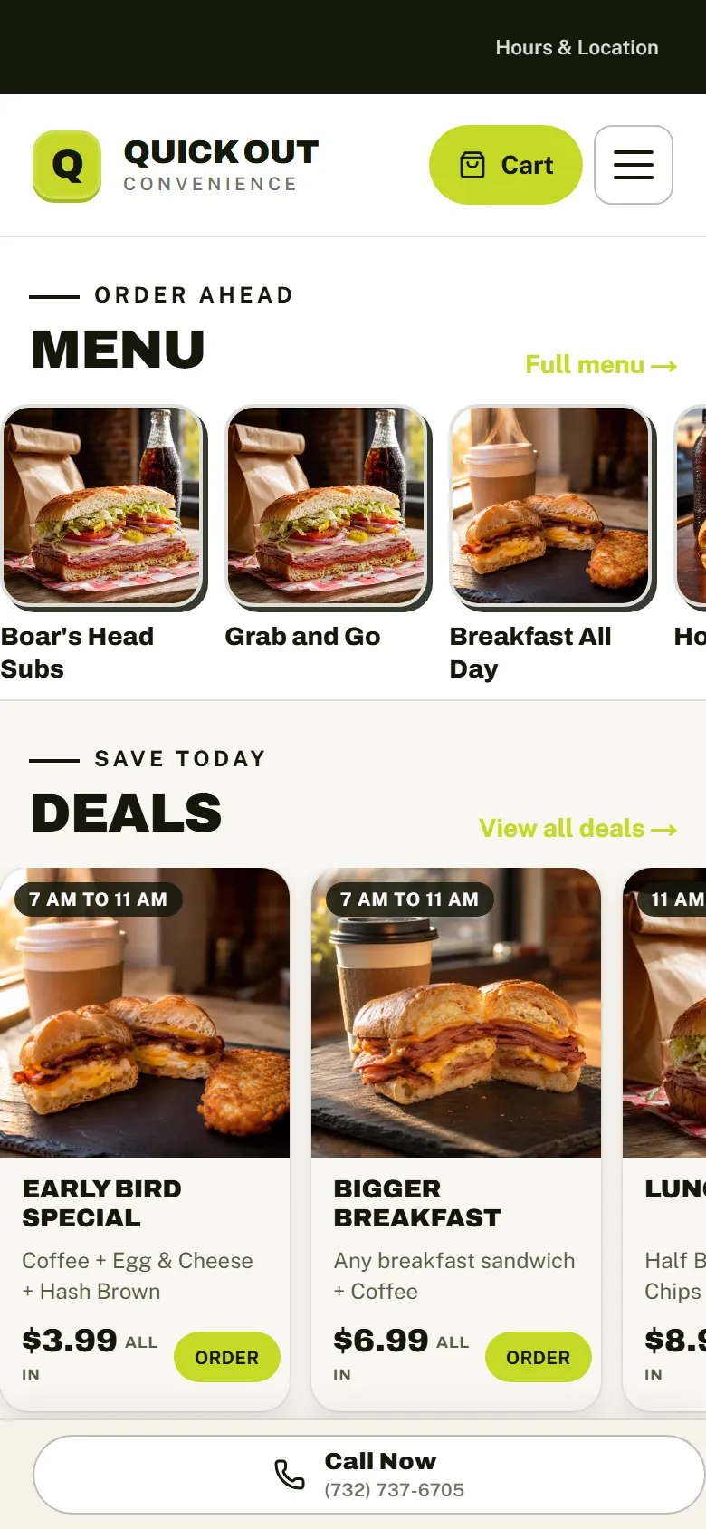 Quick Out convenience store ordering site on a phone